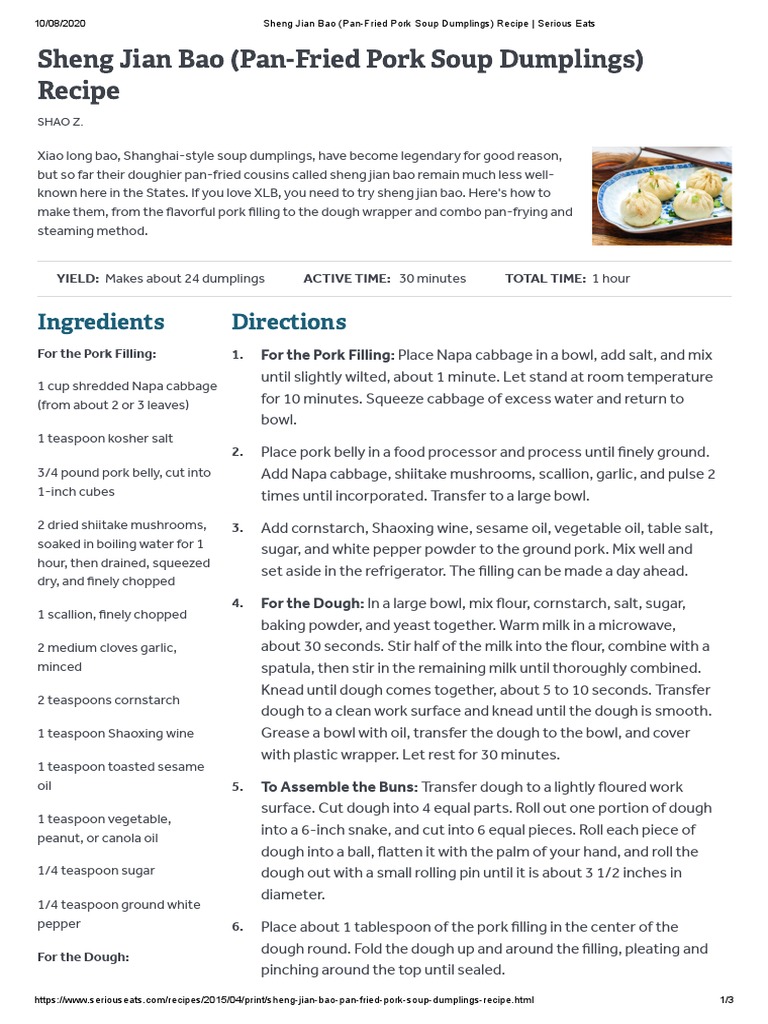 Sheng Jian Bao (PanFried Pork Soup Dumplings) Recipe Serious Eats