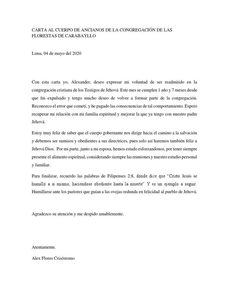 Carta Al Cuerpo de Ancianos de Alex Flores PDF