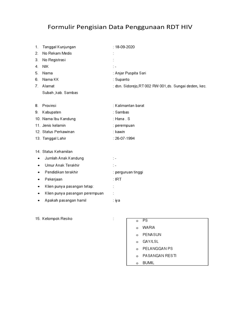 Profil Pasien Tes HIV di Puskesmas Sambas PDF