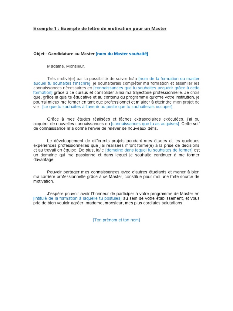 5 Exemple Lettre De Motivation Master Pdf Motivation Motivationnel