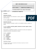 Atividades remotas de língua portuguesa sobre substantivos