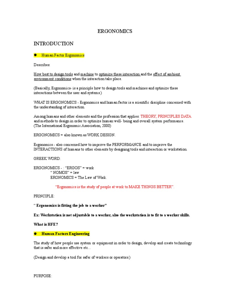 Introduction To Ergonomics | PDF | Human Factors And Ergonomics ...