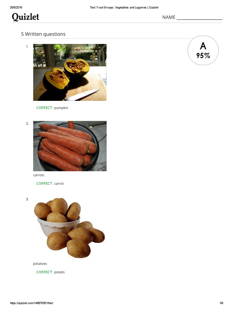 Test Food Groups Vegetables and Legumes Quizlet PDF