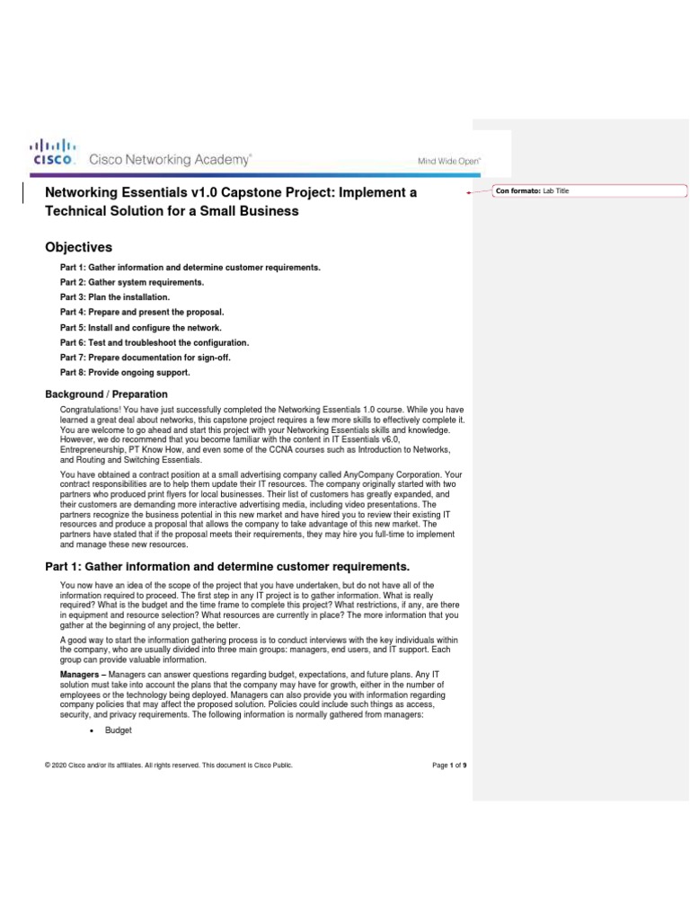 Networking Essentials Capstone Project Implement A Tech Solution For