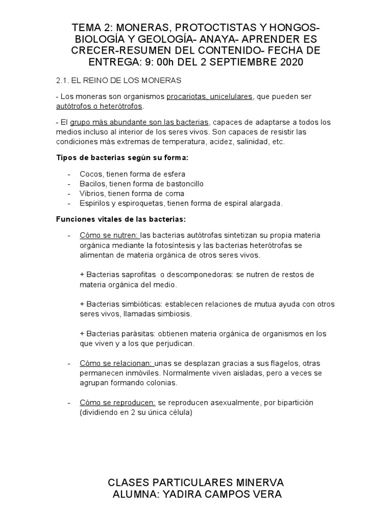 Moneras, Protoctistas y Hongos en Biología | PDF | Hongo | Algas
