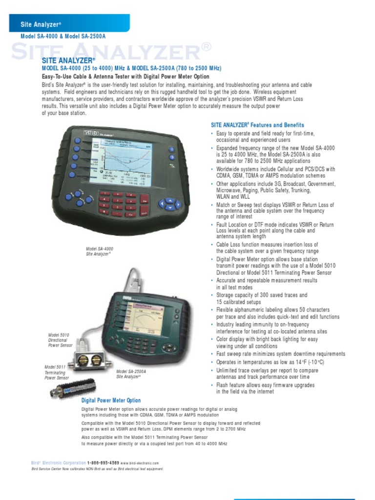 Bird Site Analyser Datasheet | PDF | Personal Computers | Coaxial Cable