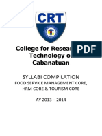 CRT Cabanatuan Syllabi for FSM, HRM & Tourism