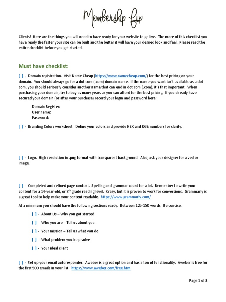 Tech Checklist | PDF