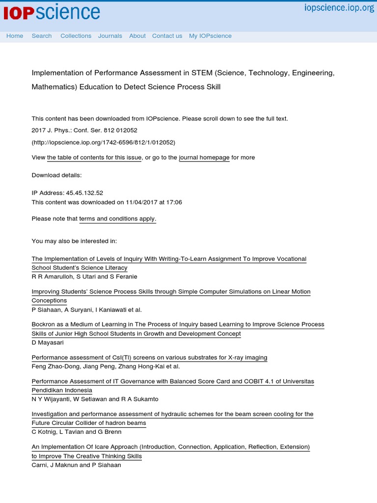 Implementation of Performance Assessment in STEM S PDF | PDF ...