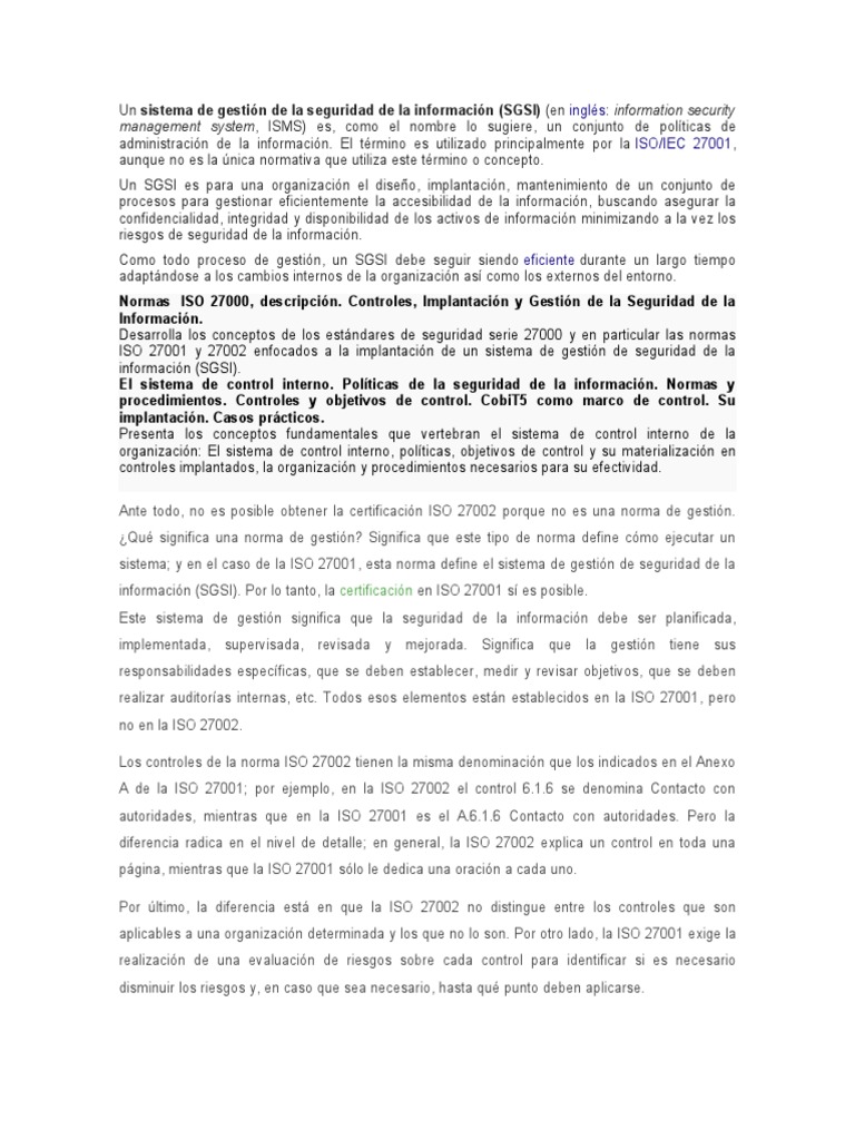 Guía Completa sobre ISO 27001 y SGSI | PDF | Seguridad de información ...