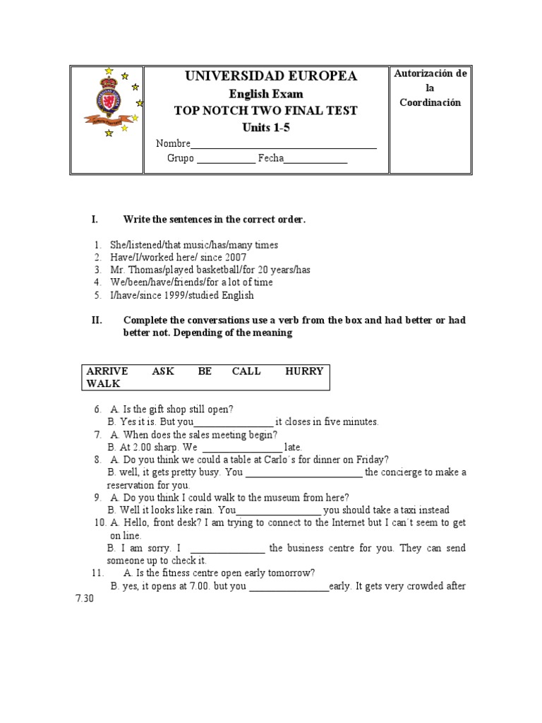 Top Notch 2 Final Test 1 6 Pdf