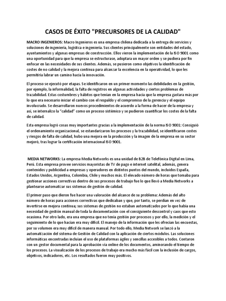Casos De éxito Pdf Calidad Comercial Sistema De Manejo De Calidad