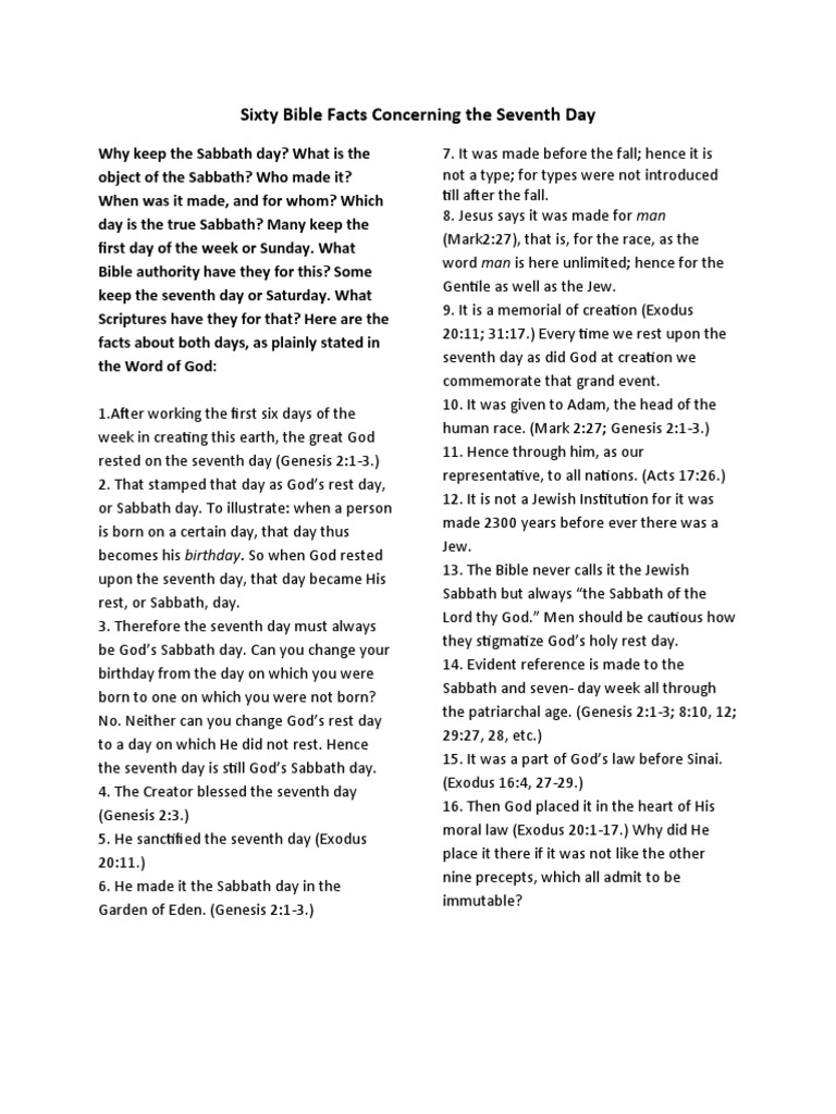 One Hundred Bible Facts On The Sabbath Question | PDF | Acts Of The ...