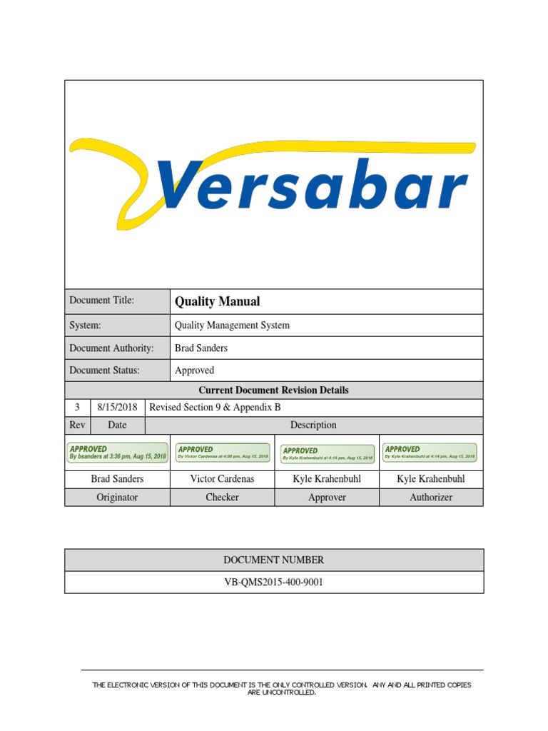 Quality Manual: Current Document Revision Details | PDF | Quality ...