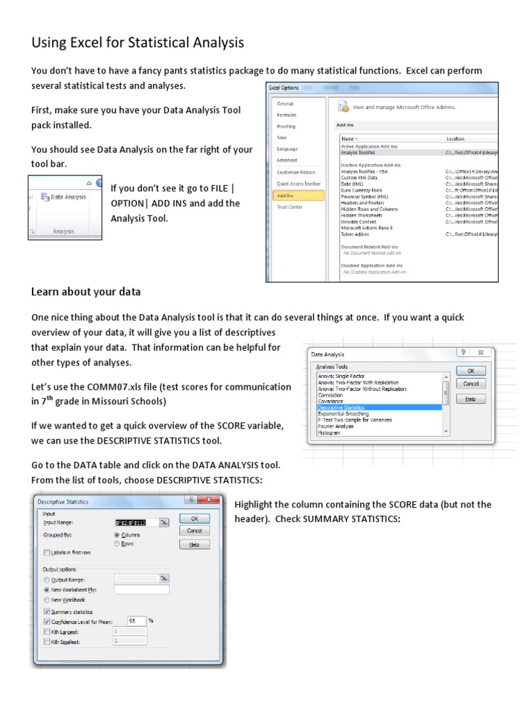 Using Excel For Statistical Analysis: Learn About Your Data | PDF ...