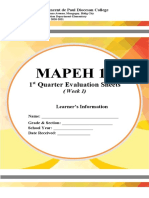 Mapeh 10: 1 Quarter Evaluation Sheets