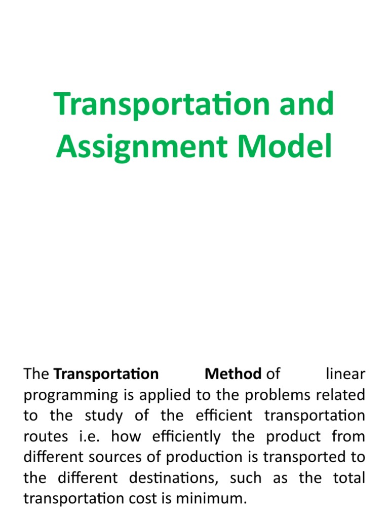 Transportation and Assignment Model Guide | PDF | Mathematical ...