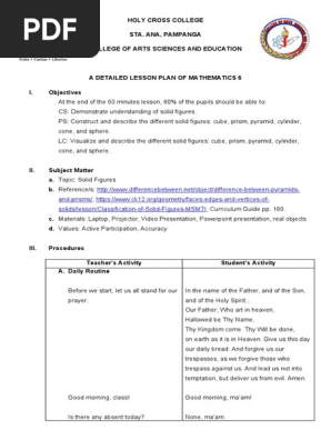 A DETAILED LESSON PLAN Of MATHEMATICS 6