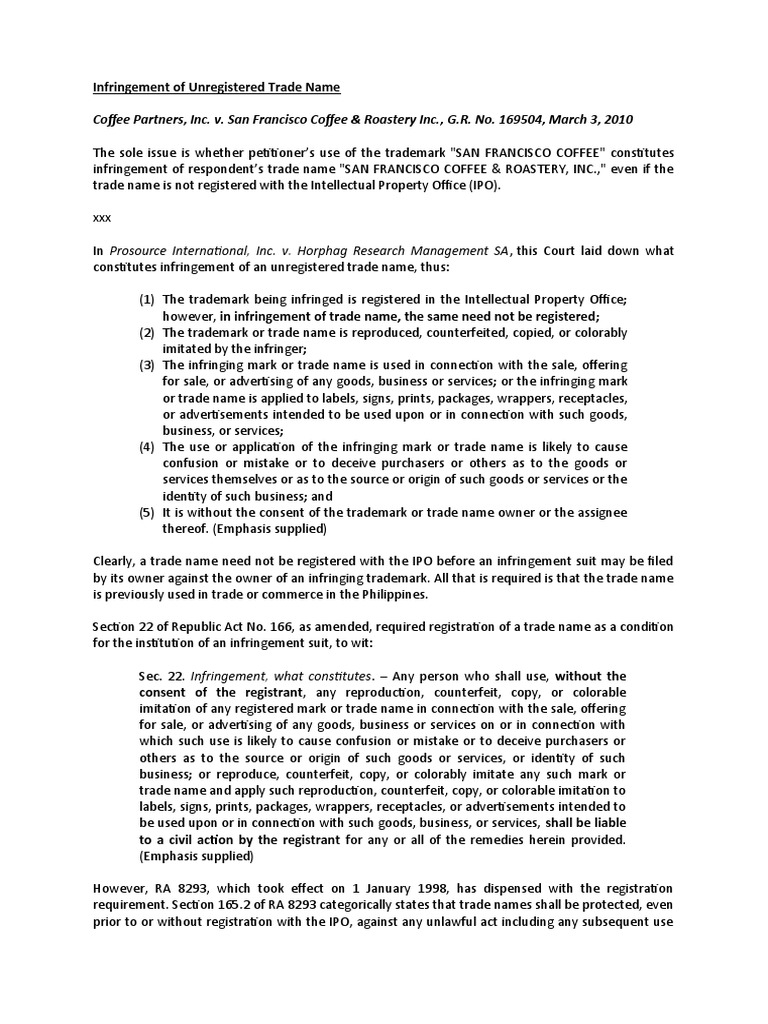 Research - Infringement of Unregistered Trade Name | PDF | Trademark ...