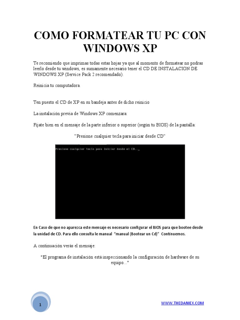 Formatear PC con Windows XP paso a paso | PDF | Windows XP | Archivo de ...