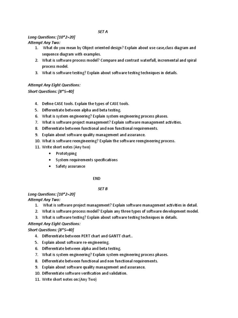 Software Engineering Exam Questions Guide | PDF | Computers ...