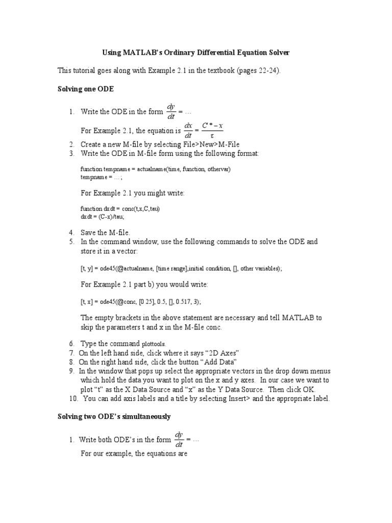 MATLAB Ode | PDF | Ordinary Differential Equation | Matlab