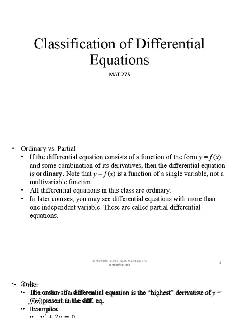 Classification of Differential Equations | PDF | Derivative | Equations
