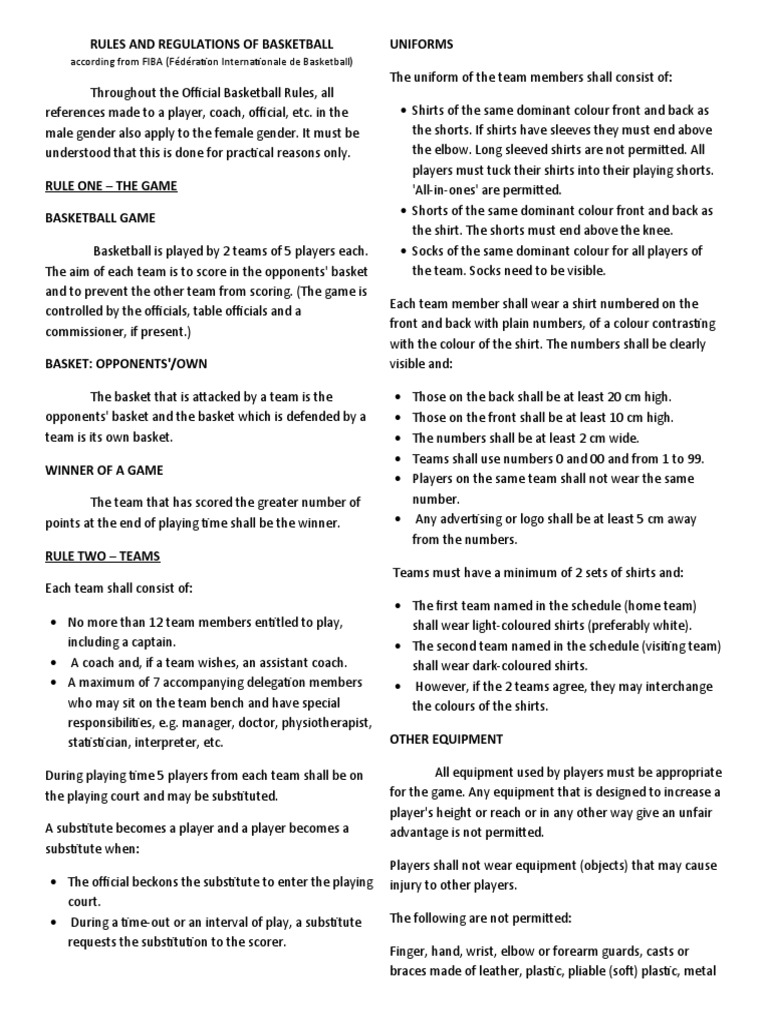 FIBA Basketball Rules and Regulations | PDF | Rules | Sports Rules And ...