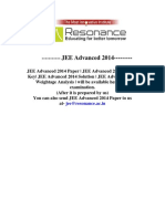 JEE Advanced 2014 Answer Key Solutions PDF