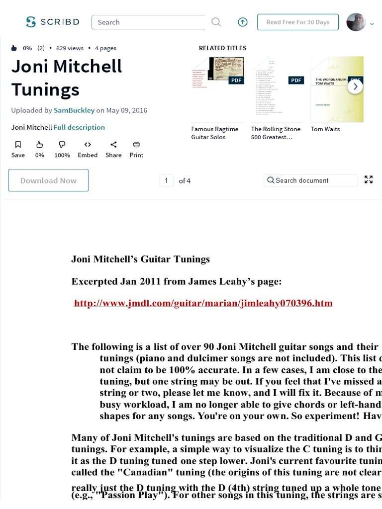 Joni Mitchell Tunings - Elements of Music - String Instruments | PDF ...