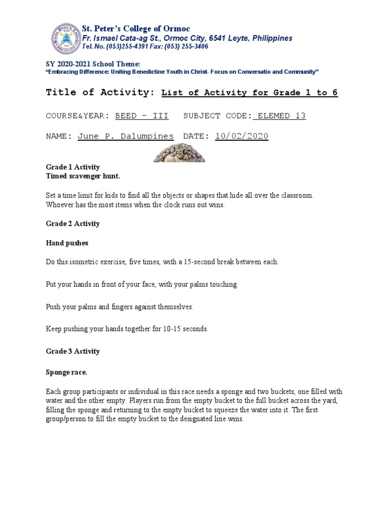 List of Activity | PDF | Wellness