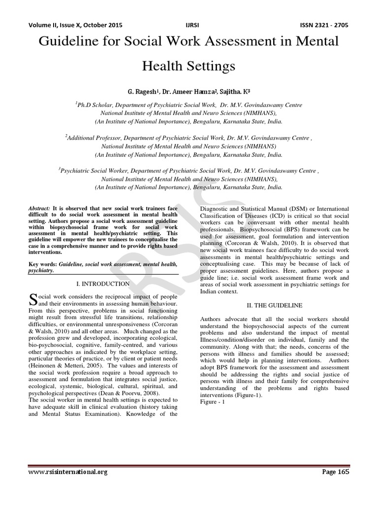 Psychosocial Assessment Guidelines for Social Work | PDF | Mental ...