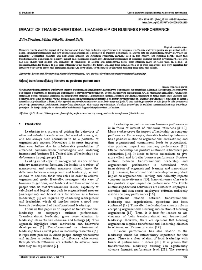 Impact of Transformational Leadership On Business Performance | PDF ...