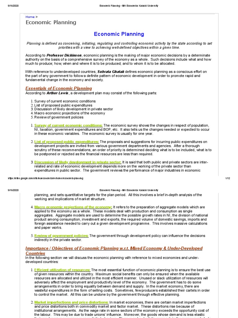 Economic Planning - MA Economics Karachi University | PDF | Economic ...