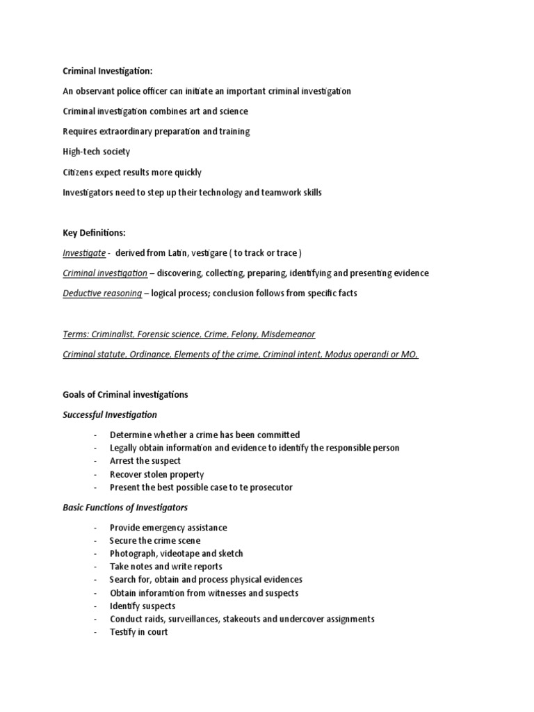 Criminal Investigation Process Overview | PDF | Crime Scene | Police