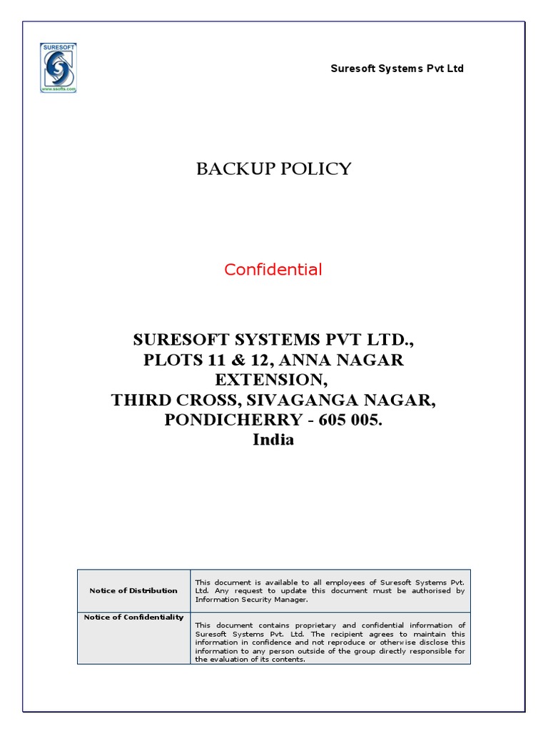 Suresoft Backup Policy Overview | PDF | Backup | Computer Data Storage