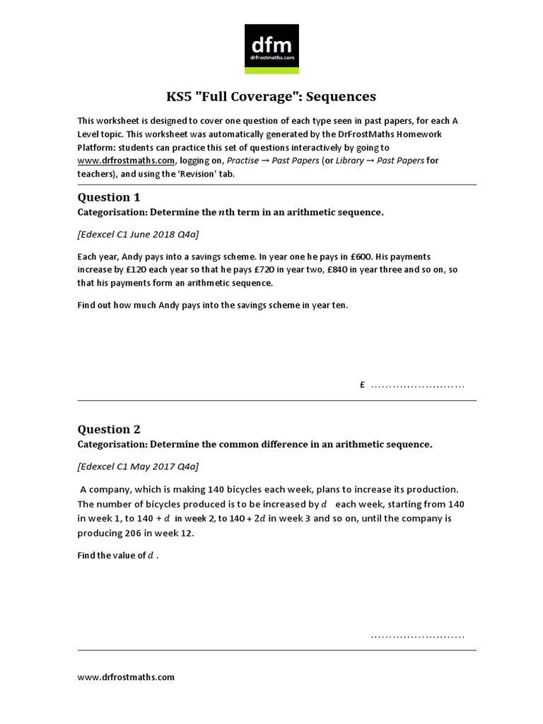 Arithmetic Sequences Practice Worksheet | PDF | Sequence | Recurrence ...
