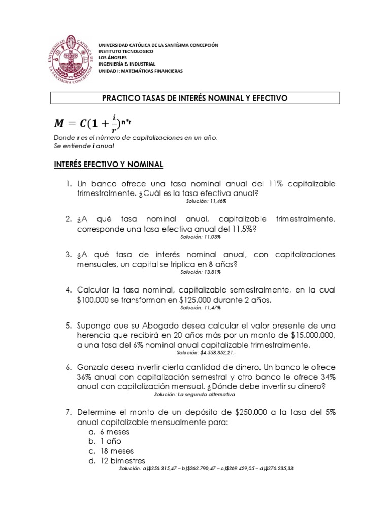 Practico Tasa Nominal y Efectiva | PDF | Interés | Finanzas Matemáticas