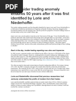 The Insider Trading Anomaly Endures 50 Years After It Was First Identified by Lorie and Niederhoffer