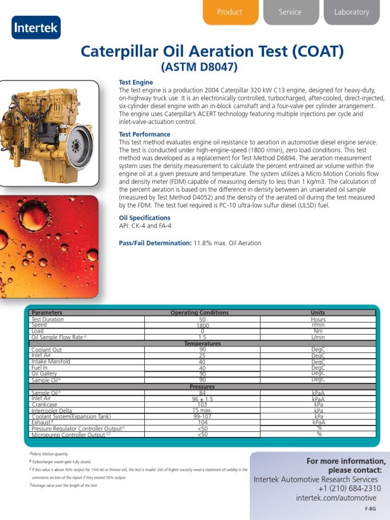 Caterpillar Oil Aeration Test (COAT) (ASTM D8047) PDF Diesel