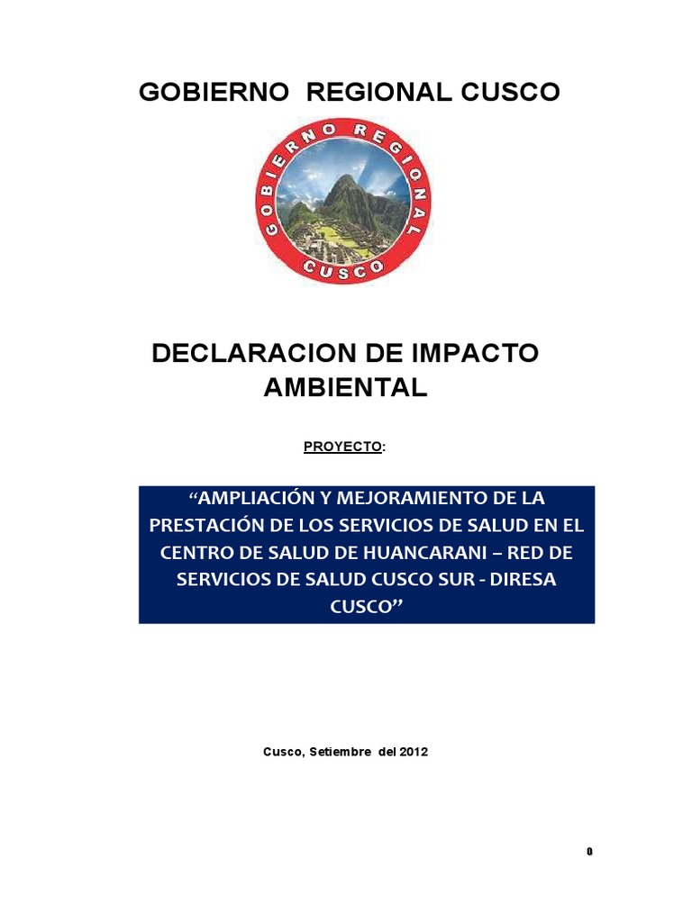 Eia - Red de Servicios de Salud Cusco | PDF | Evaluación de impacto ...