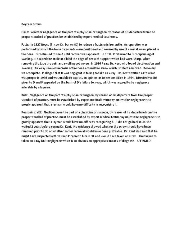 Boyce V Brown PDF Negligence Informed Consent