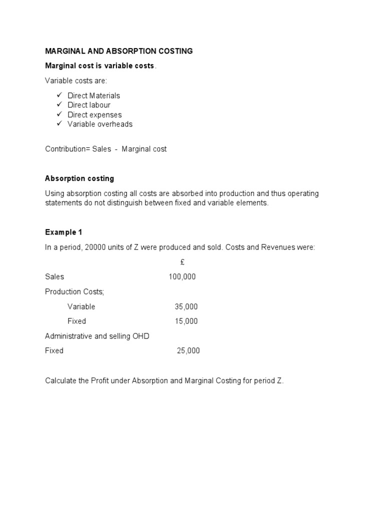 Marginal vs Absorption Costing Examples | PDF | Cost Of Goods Sold ...