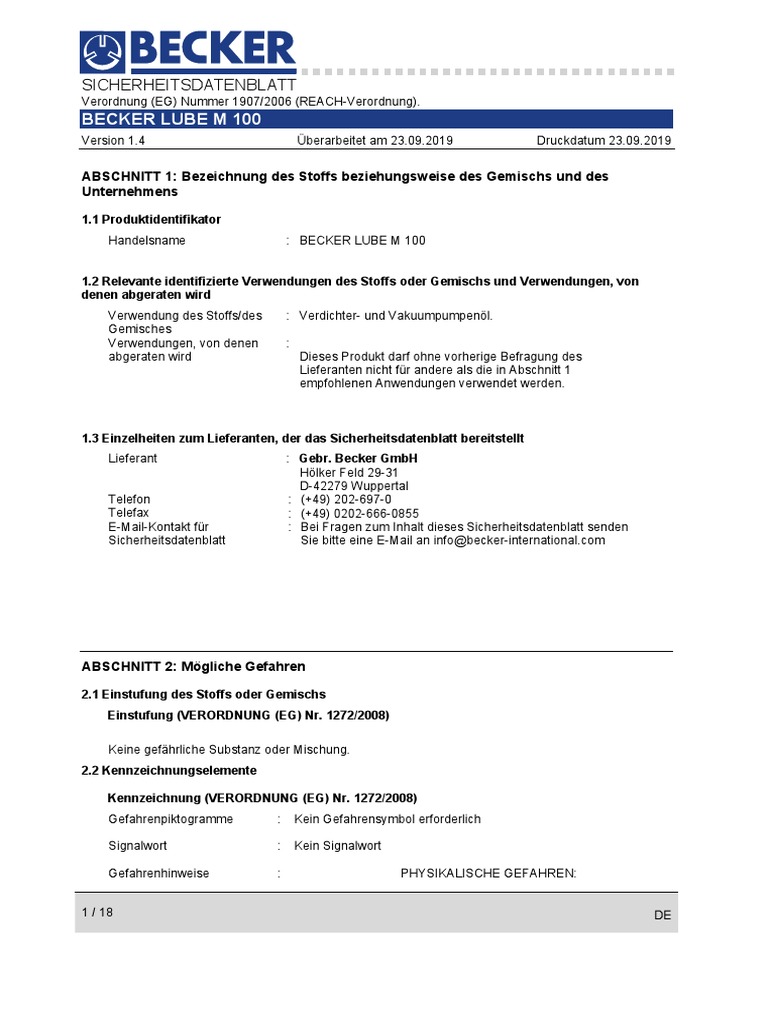 Sds Becker Lube M 100 23.09.2019 DeEnFrEsD SV PDF PDF