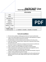 Facecast Live: Talent Management Term Sheet Data Information