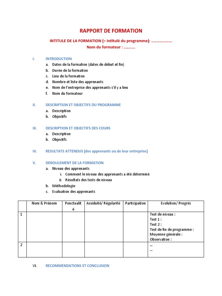 Modele-Rapport de Formation | PDF