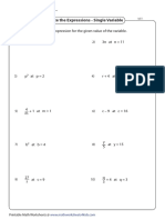 Algebra WorkSheet - Evaluating An Expression PDF