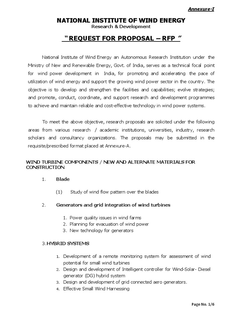 RFP for Wind Energy Research Proposals | PDF | Wind Power | Electrical Grid