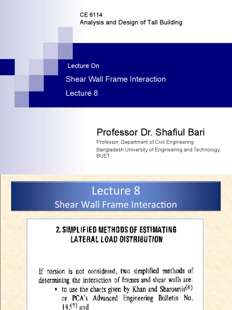 LEC 8 - Shear Wall Frame Interaction | PDF
