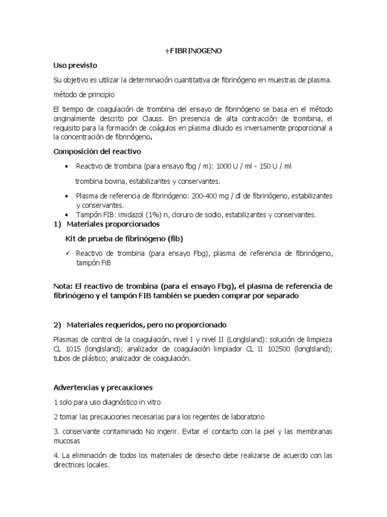 FIBRINOGENO | PDF | Coagulación | Sodio